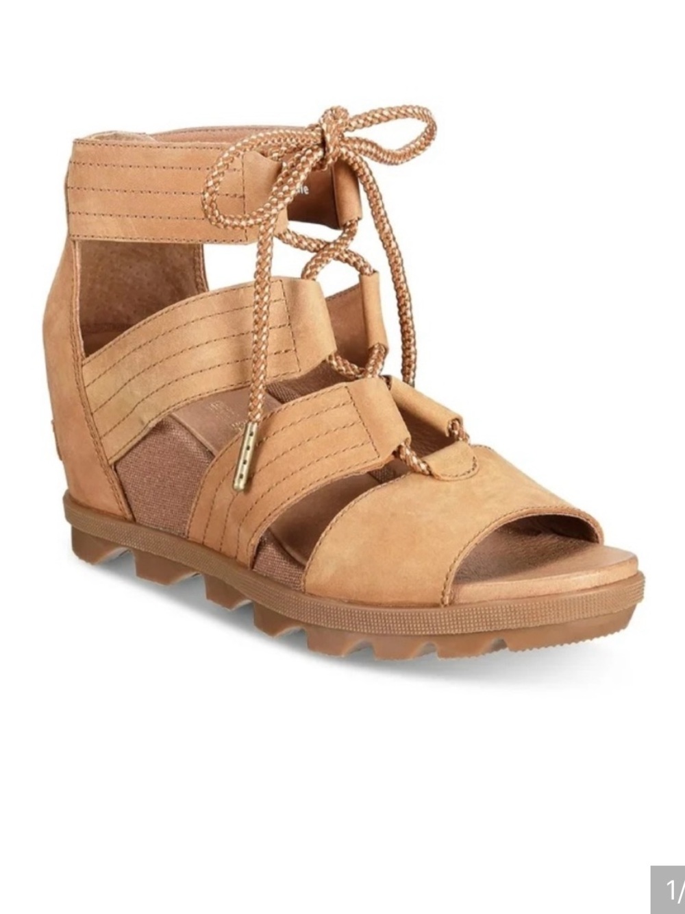 SOREL Joanie II Wedge Lace Sandals Cognac Tan Sz 7